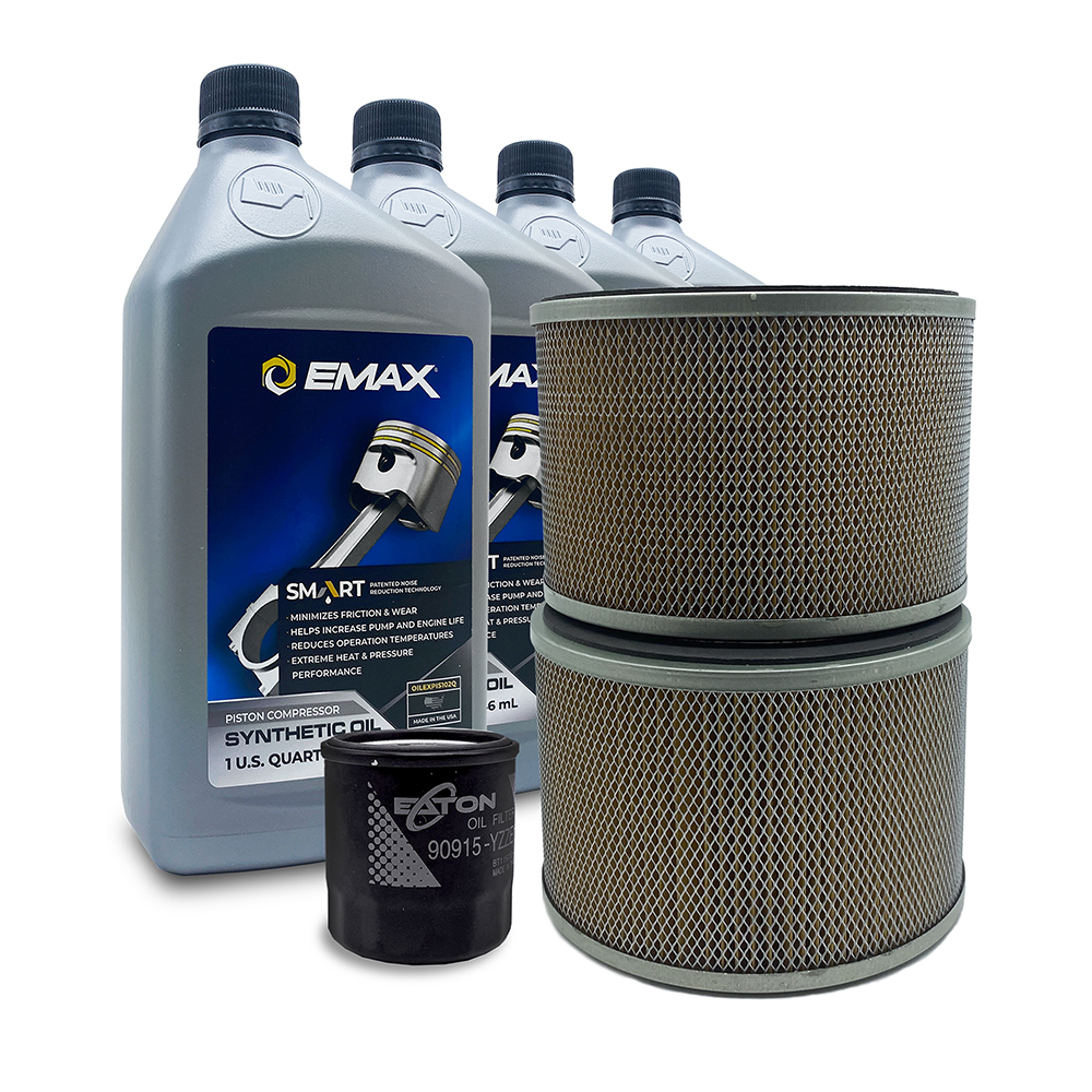 EMAX 5YR Extended Warranty Filter Maintenance kits for 25hp Piston Compressors, includes (2) FILTER092 (4) OILEXPIS102Q (1) FILTER125 Oil Filter
