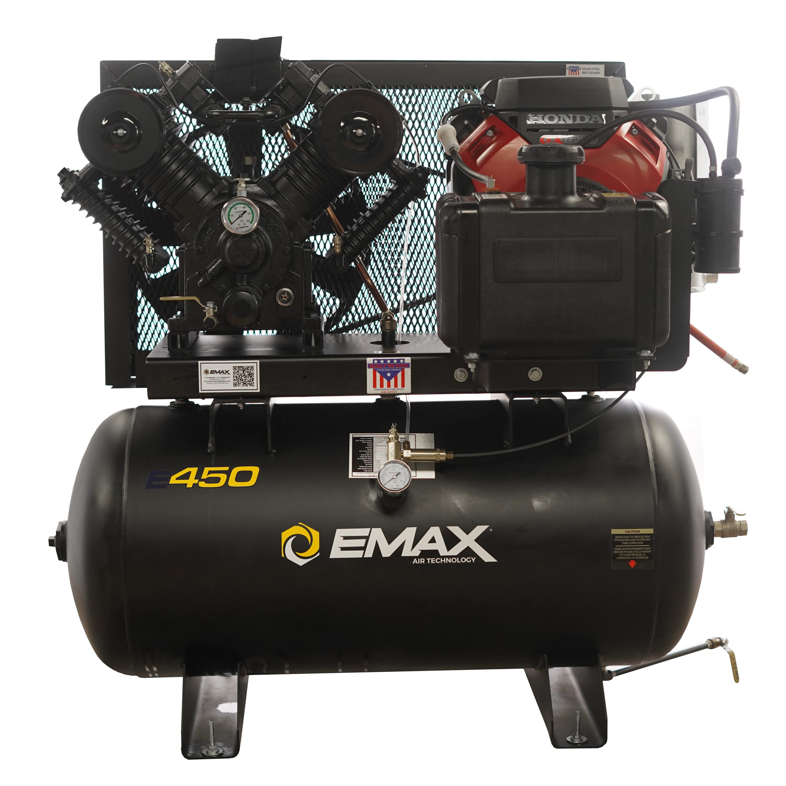 EMAX Honda GX Gas Driven w/Electric Start 18HP V4 39CFM Pressure Lubricated 60 Gal.Truck Mount Stationary Air Compressor - Image 7