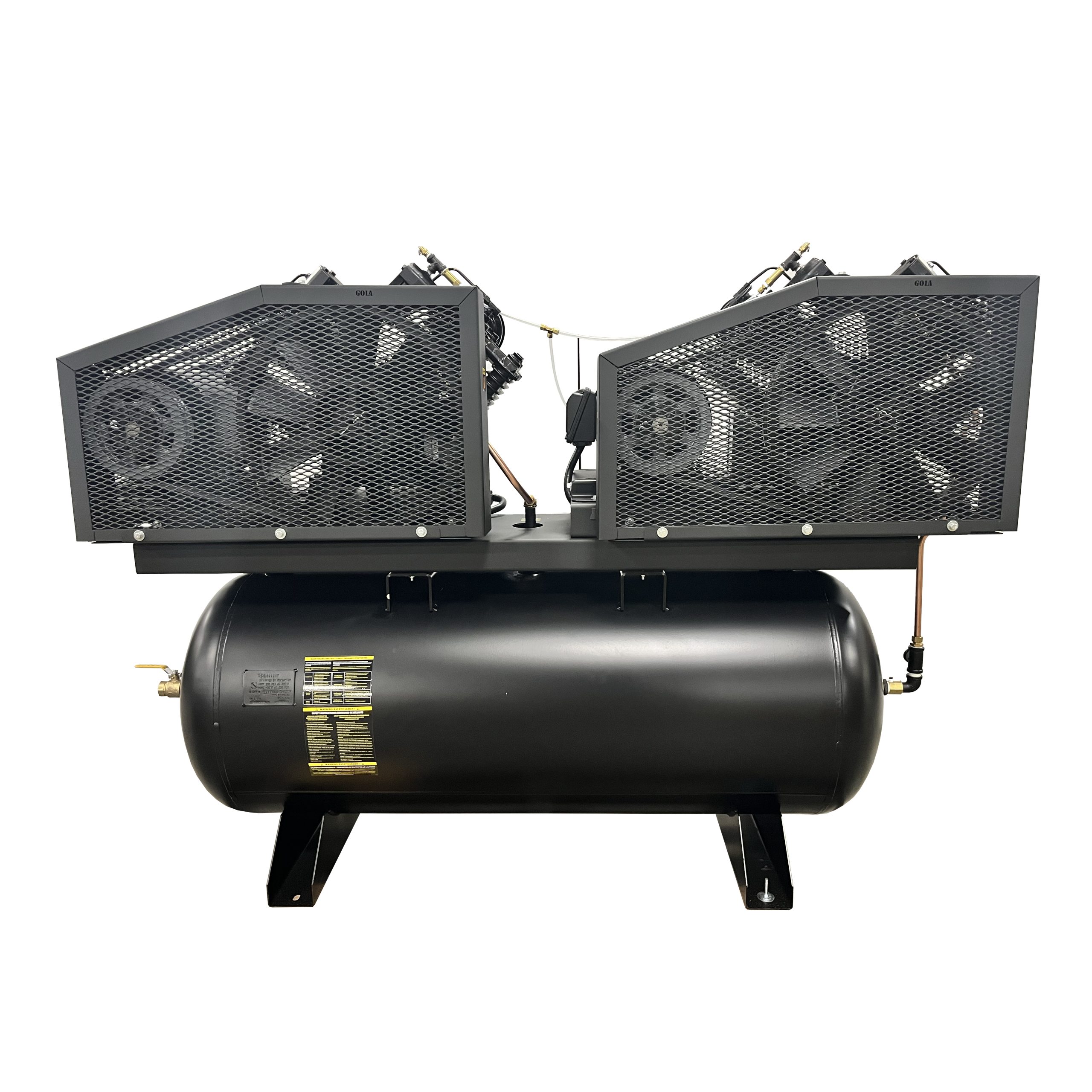 EMAX DUPLEX Industrial Plus 10HP V4 76CFM 1- Phase 2-Stage 120 Gal. Horizontal Stationary Electric Air Compressor-W/ Pressure Lube Pump , Isolator Pads, Belt Tensioner, Auto Drain, alternating switch - Image 5