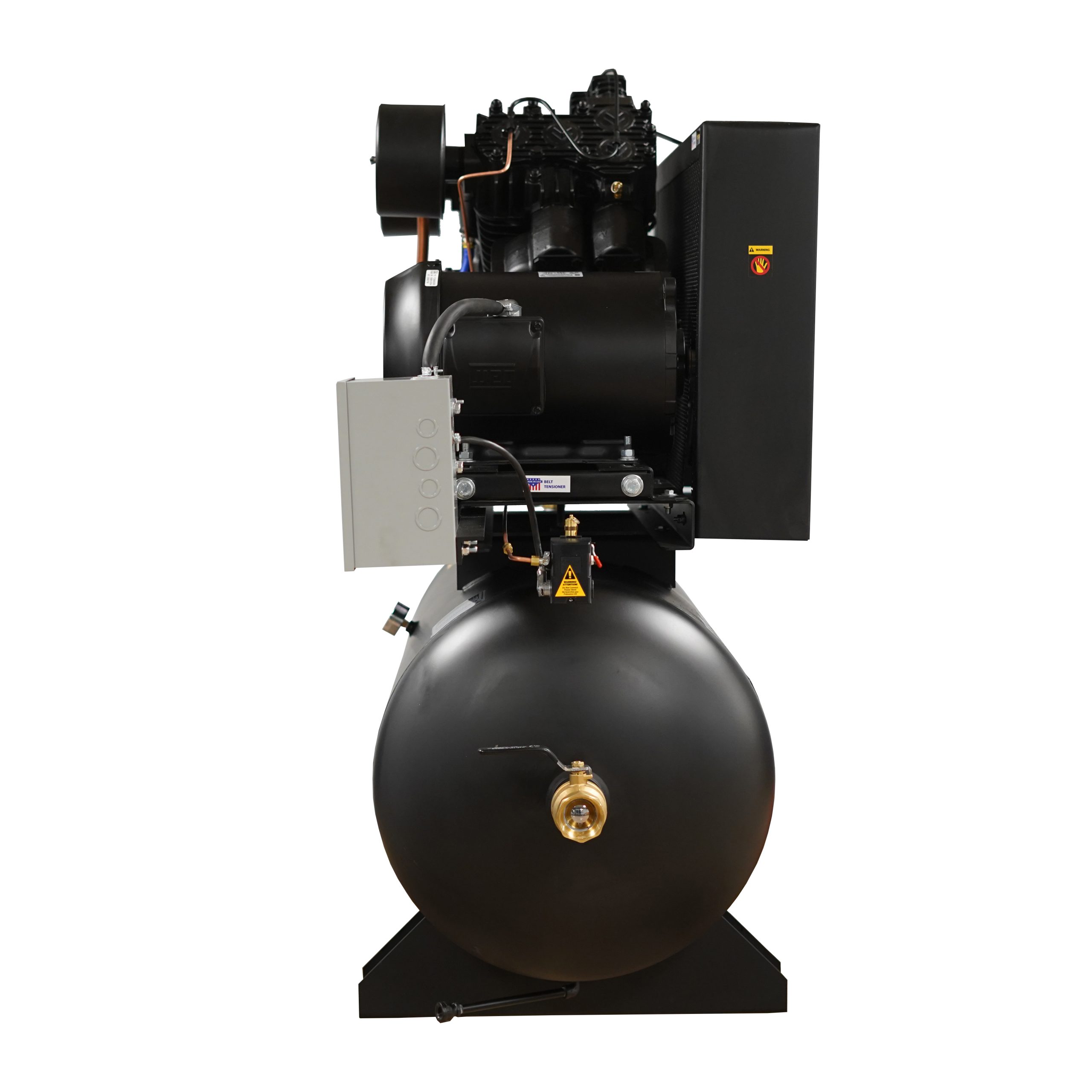 EMAX Industrial Plus 25HP V4 96CFM 3 Phase 2460V 2-Stage 120 Gal. Horizontal Stationary Electric Air Compressor-W/ Pressure Lube Pump , Isolator Pads, Belt Tensioner, Continuous Run, Auto Drain - Image 2