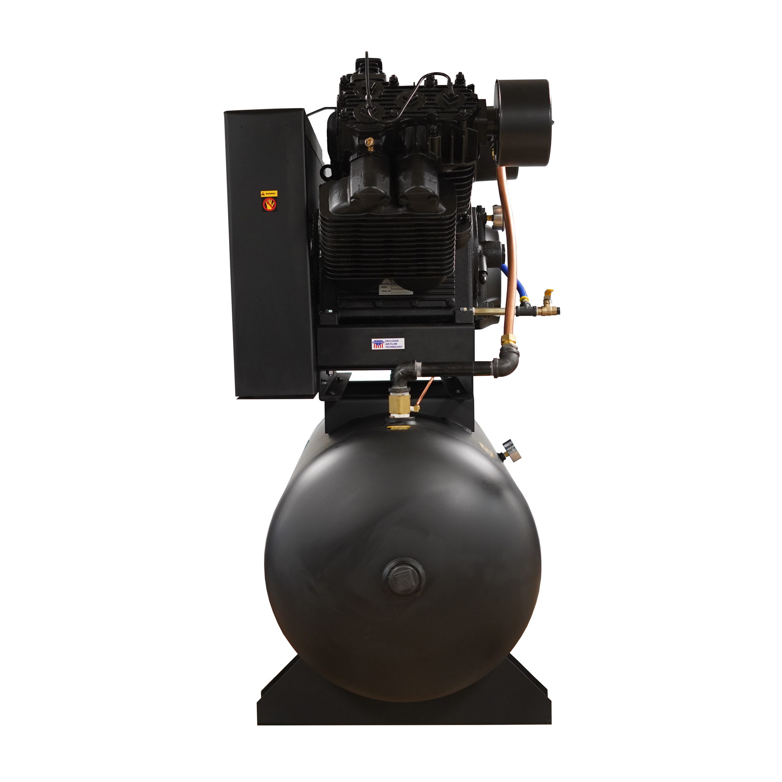 EMAX Industrial Plus 25HP V4 96CFM 3 Phase 2460V 2-Stage 120 Gal. Horizontal Stationary Electric Air Compressor-W/ Pressure Lube Pump , Isolator Pads, Belt Tensioner, Continuous Run, Auto Drain - Image 3