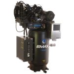 EMAX Hydro SMART AIR® Silent Air 10HP 38CFM 3 Phase 208 Volt 2-Stage 80 Gal. Air Compressor-W/ Pressure Lube Pump , Isolator Pads, Belt Tensioner, Continuous Run, Auto Drain, Water cooled pump, Radiator, Smart PLC, low Oil Shutdown, 100% Duty Cycle,With WIFI Connection