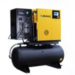 EMAX 10HP 3PH 45CFM  Rotary Screw Swing Arm :: 58CFM Dryer :: 120 Gallon Horizontal Tank - Matte Black w/ Auto Drain & Hydraulic Hoses